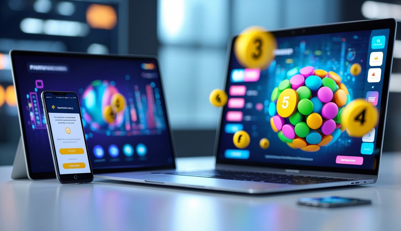 Seorang profesional menggunakan laptop dan ponsel untuk bermain togel online dengan pembayaran cepat.