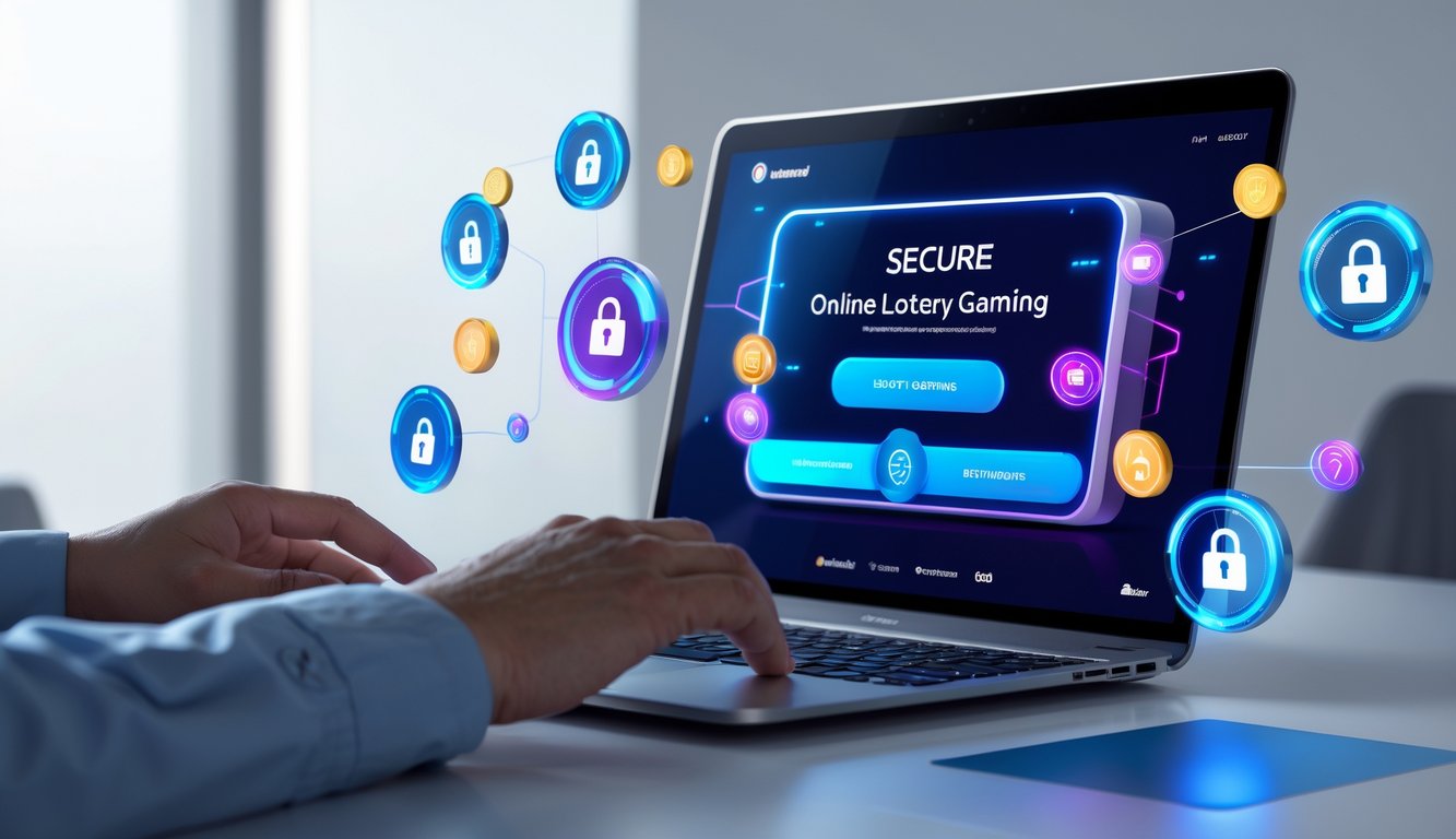 Seseorang menggunakan laptop di meja kerja dengan tampilan situs togel online yang aman dan terpercaya di layar.