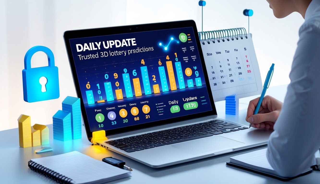 Seorang profesional sedang menganalisis data prediksi togel di depan laptop dengan grafik dan angka yang terlihat di layar.