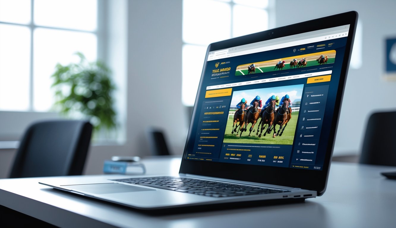 Seseorang menggunakan komputer dengan tampilan situs pacuan kuda online yang aman di layar.