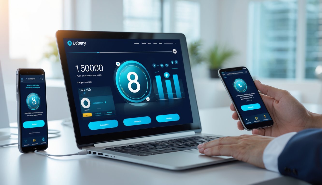 Seseorang menggunakan laptop dan ponsel di meja kerja untuk melakukan pembayaran cepat dalam permainan togel online.