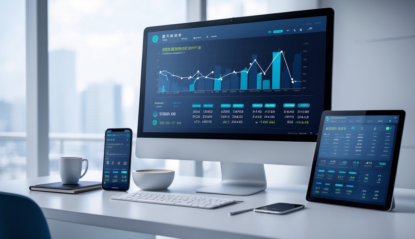 Sebuah meja kerja modern dengan komputer dan perangkat digital yang menampilkan data lotere Hong Kong terbaru.