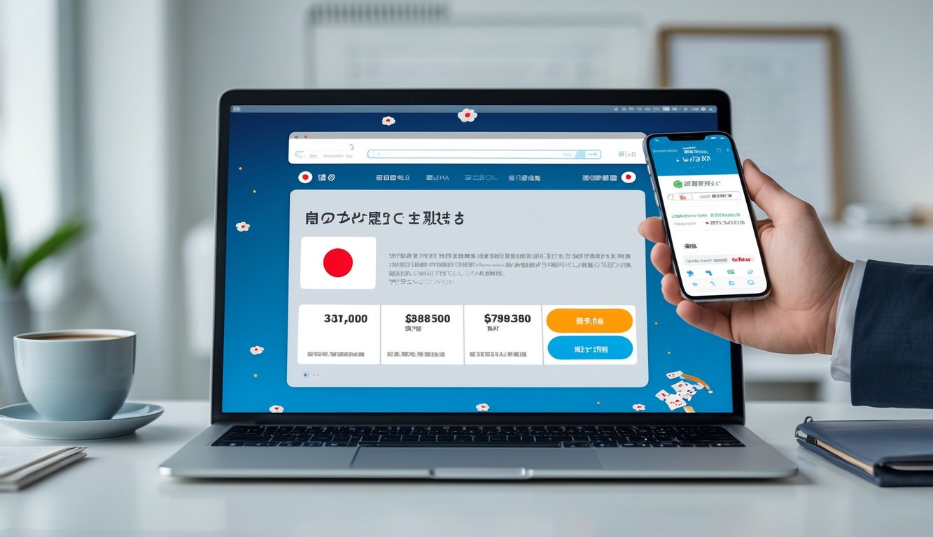 Seorang pengguna menggunakan komputer dan ponsel untuk mengakses situs togel Jepang dengan pembayaran cepat di lingkungan kantor yang terang dan rapi.