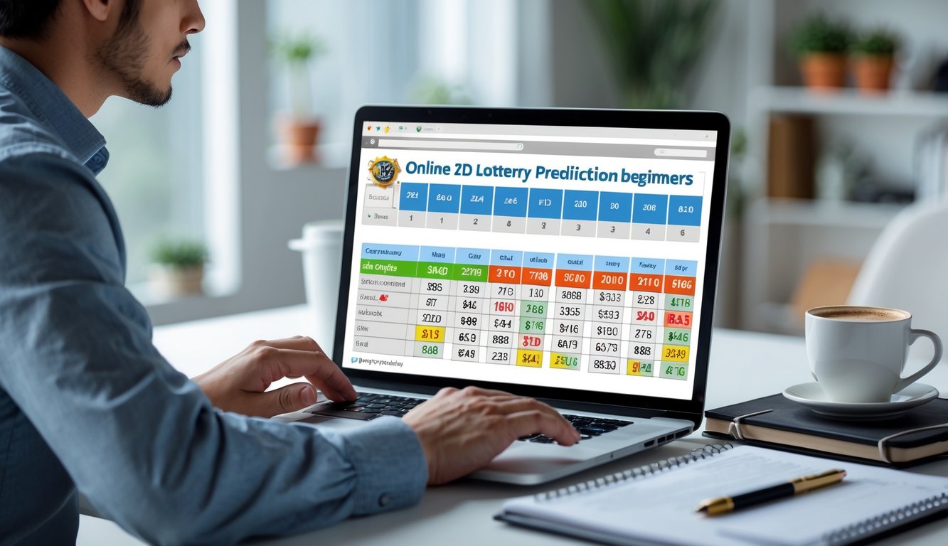 Seorang pemula sedang menggunakan laptop di meja kerja dengan suasana rumah yang rapi dan pencahayaan terang.