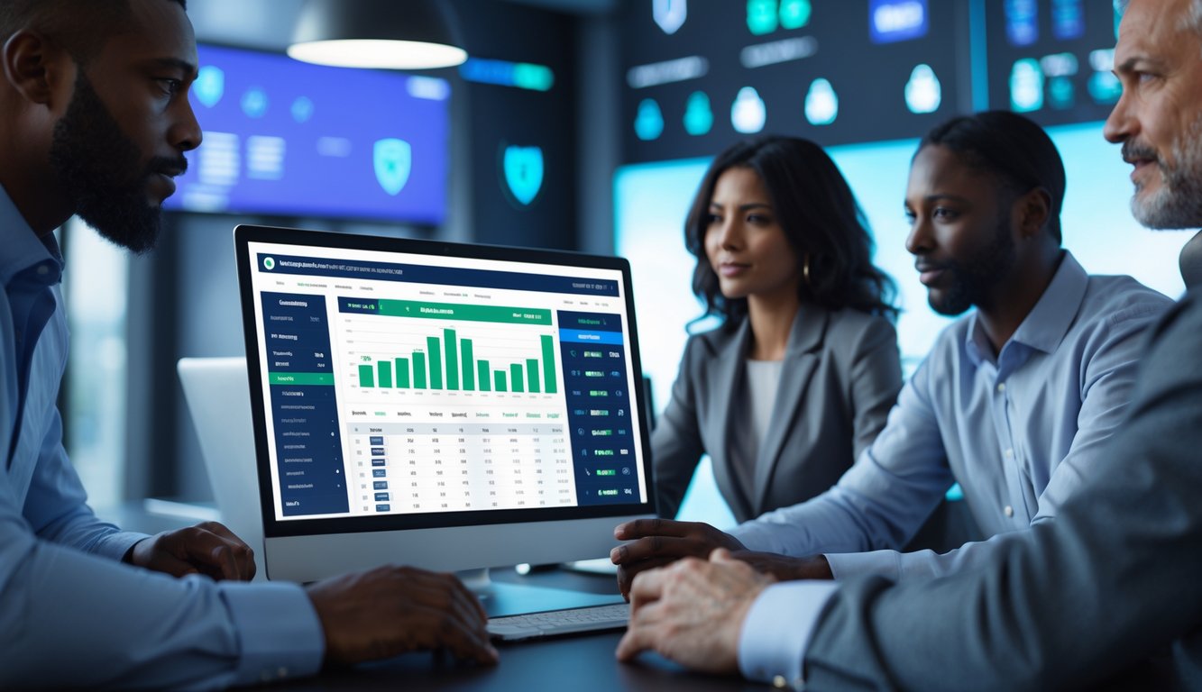 Orang-orang sedang menggunakan komputer dengan tampilan taruhan bola online yang aman dan resmi.