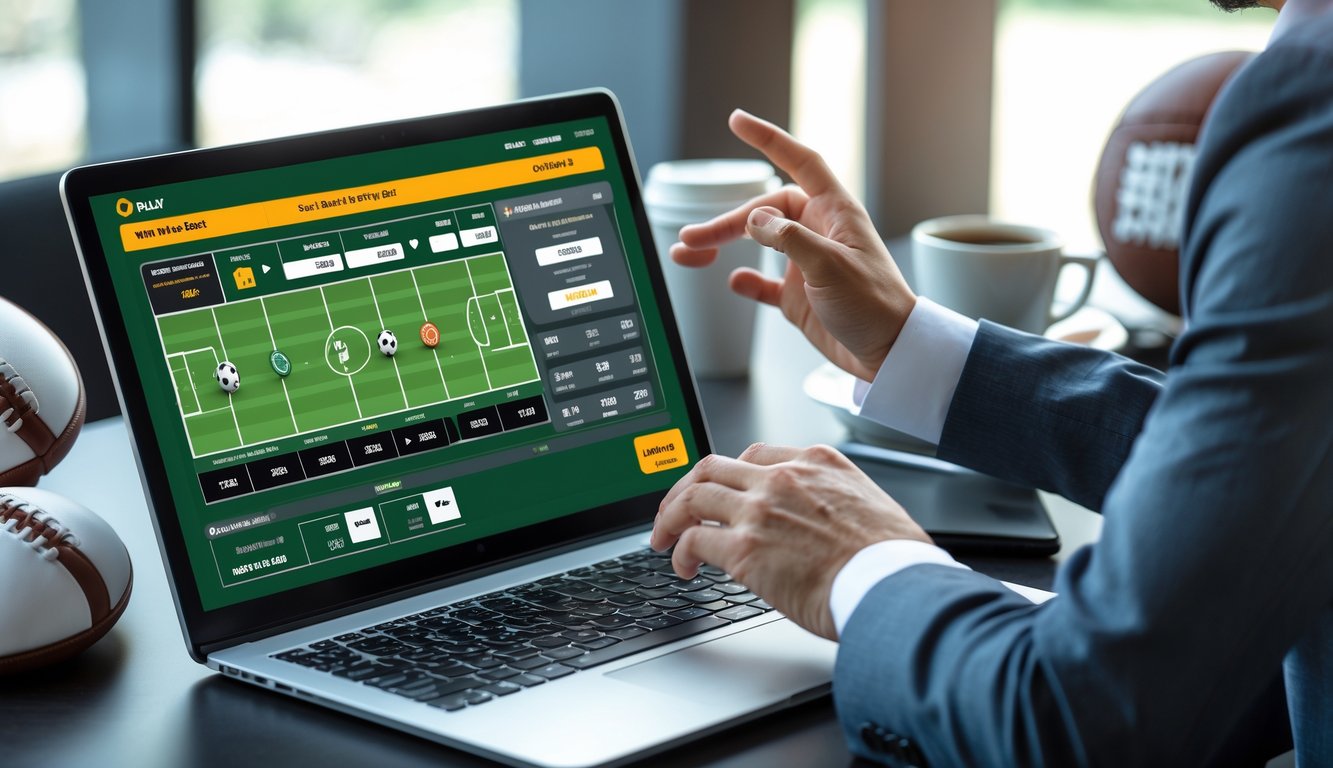 Seseorang sedang menggunakan laptop dan ponsel untuk memasang taruhan bola secara online di meja kerja dengan suasana yang nyaman.