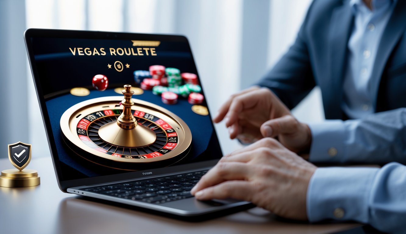 Seseorang menggunakan laptop dengan tampilan permainan roulette online yang modern dan terpercaya.