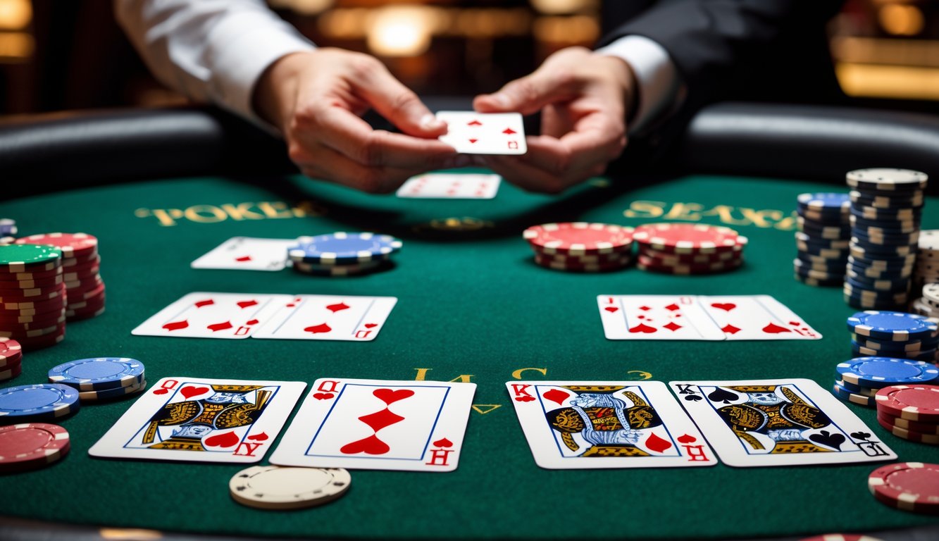 Meja poker dengan kartu dan chip yang menunjukkan perbedaan antara permainan Short Deck dan Texas Hold’em.