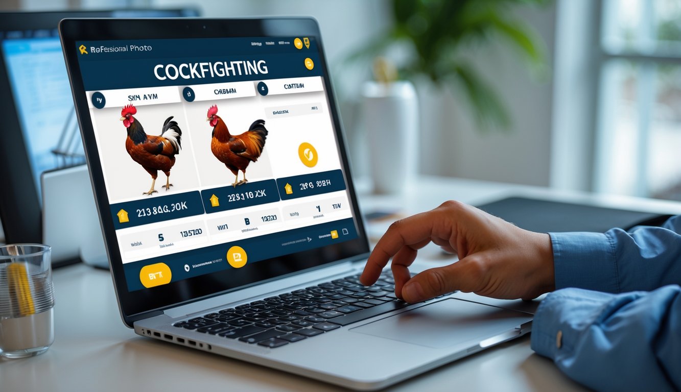 Seseorang menggunakan komputer di meja kerja dengan tampilan platform taruhan online sabung ayam yang stabil dan mudah digunakan.
