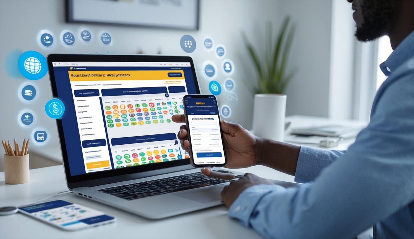 Seseorang menggunakan laptop dan ponsel di meja kerja yang rapi untuk mengakses platform togel online dengan suasana yang tenang dan profesional.