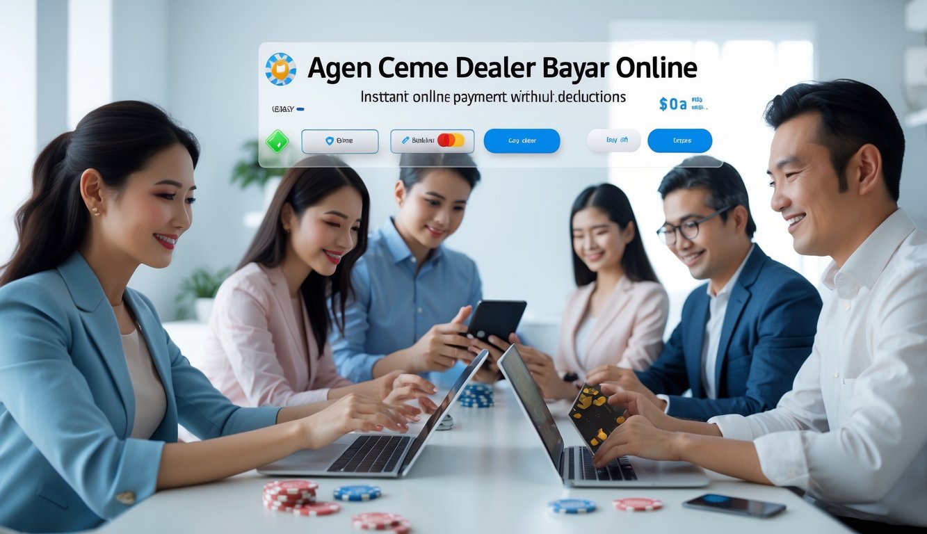 Beberapa orang menggunakan perangkat digital untuk bermain dan melakukan pembayaran online pada platform agen ceme dealer.