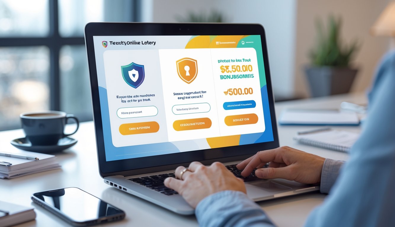 Seseorang menggunakan laptop di meja kerja dengan tampilan situs togel online yang menunjukkan bonus dan promosi.