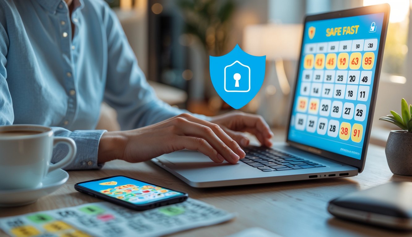 Seseorang sedang bermain togel online di laptop di ruang kerja rumah dengan suasana tenang dan fokus.