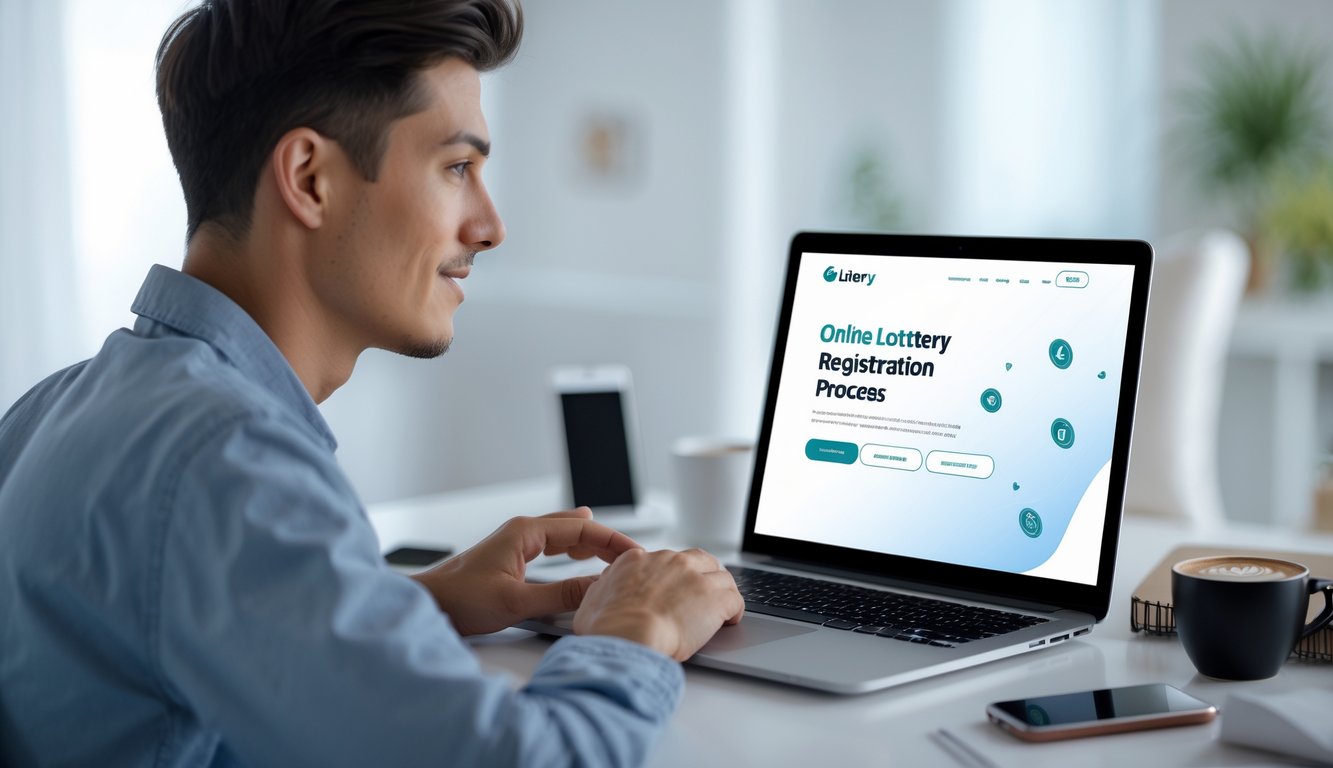 Seorang dewasa muda sedang menggunakan laptop di ruang kerja rumah yang terang dan nyaman.
