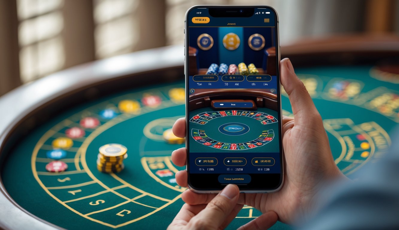 Seseorang memegang ponsel yang menampilkan beberapa meja baccarat dalam tampilan yang mudah digunakan.