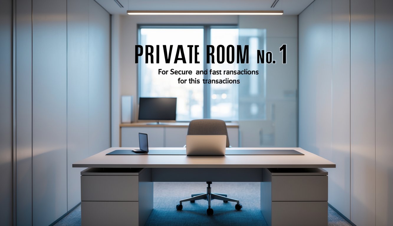 Sebuah ruang kantor pribadi modern dengan meja kerja, kursi nyaman, dan pencahayaan lembut, menunjukkan suasana profesional dan terpercaya.