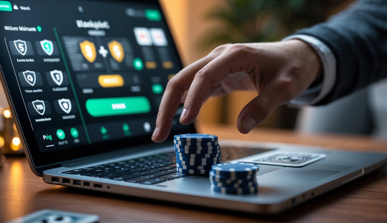 Seseorang bermain blackjack online di laptop dengan suasana nyaman di rumah.