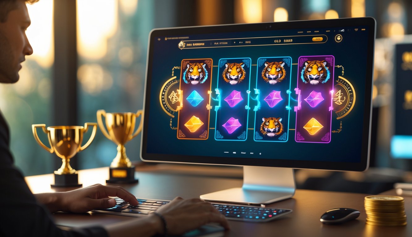 Seorang pemain menggunakan perangkat digital untuk bermain permainan Dragon Tiger di kasino online yang modern dan terpercaya.