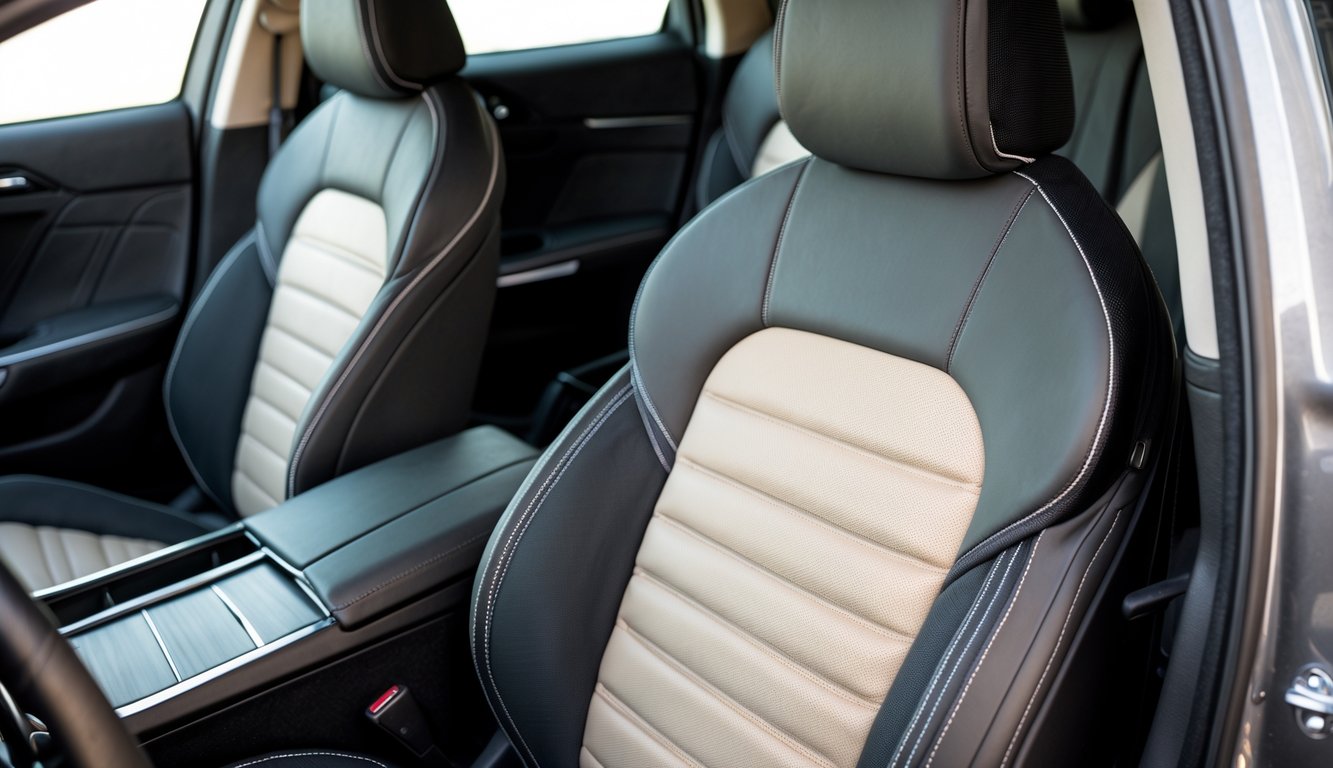 Interior mobil dengan cover jok yang elegan dan nyaman, menampilkan berbagai tipe jok mobil yang berbeda.