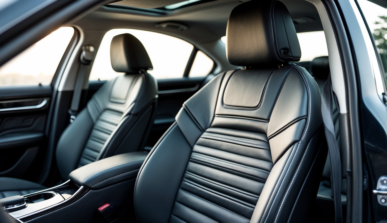 Interior mobil dengan cover jok berkualitas tinggi yang terlihat tahan panas dan tahan lama.