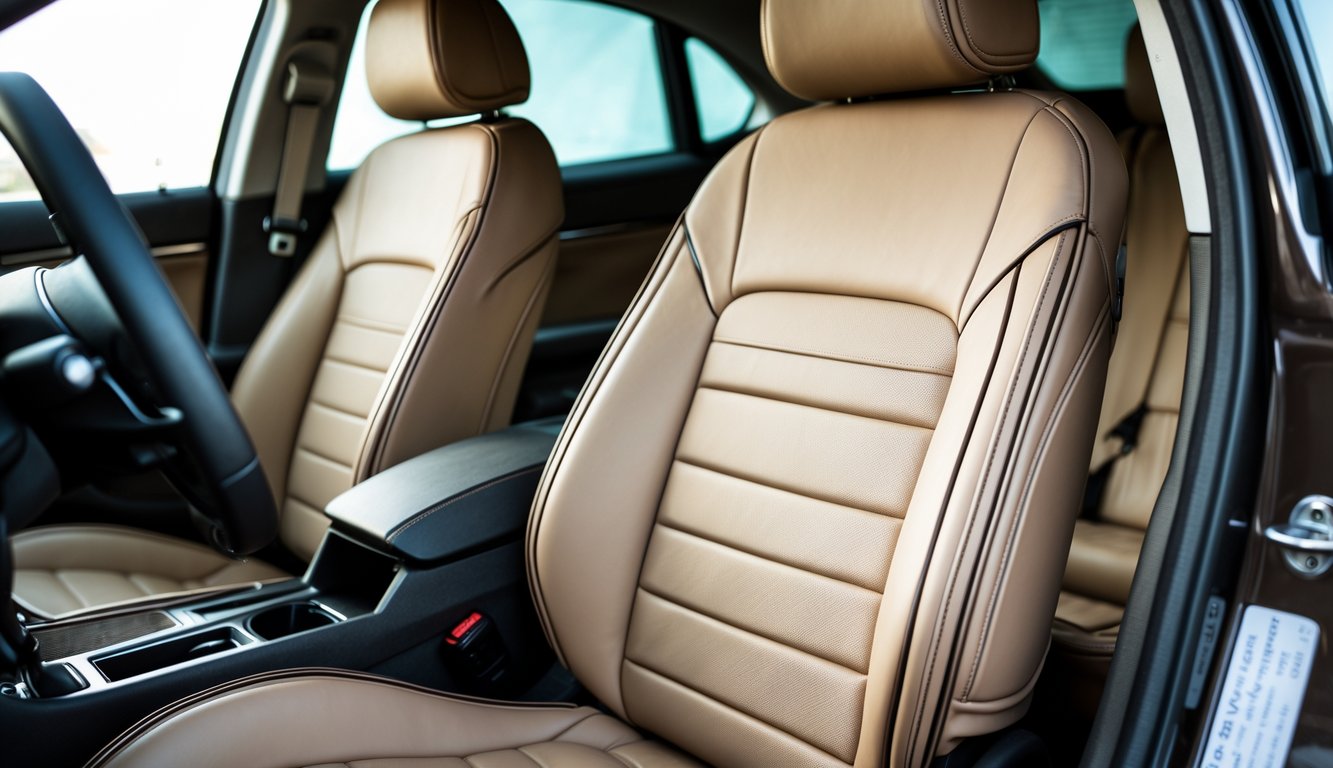 Interior mobil dengan jok yang dilapisi cover berkualitas tinggi dan terlihat mewah.