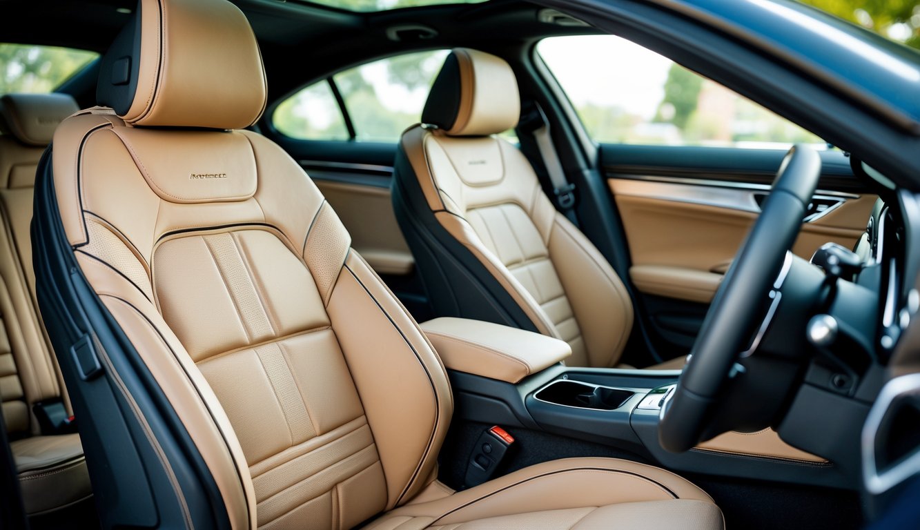 Interior mobil dengan penutup jok berkualitas tinggi yang terlihat mewah dan rapi.