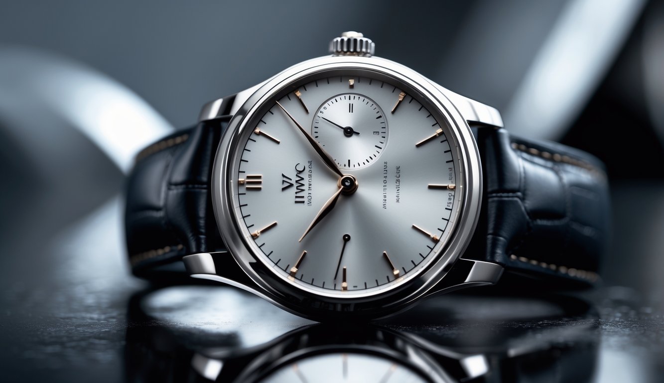 Foto close-up jam tangan IWC Schaffhausen dengan desain mewah dan detail yang terlihat jelas.
