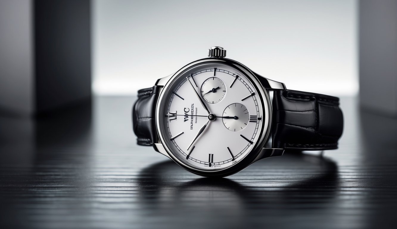 Foto jam tangan mewah dengan desain klasik dan modern yang diletakkan di atas permukaan kayu gelap.