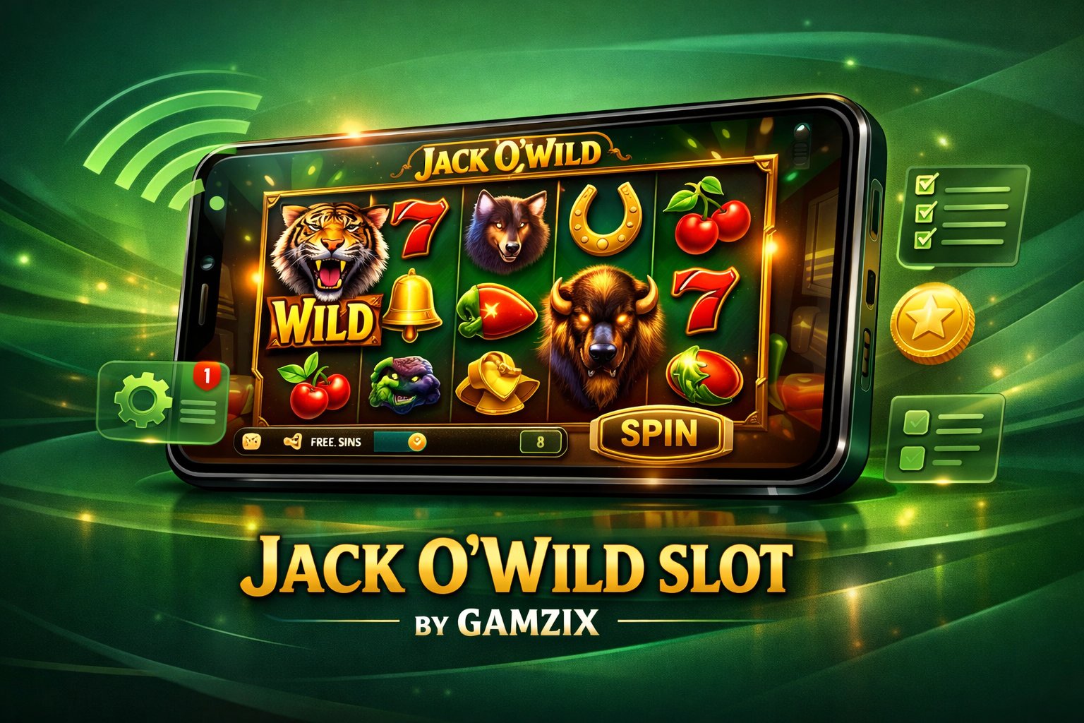 A Smartphone Displaying Colorful Slot Game Symbols With Digital Elements Around It, Representing Mobile Compatibility For A Slot Game.