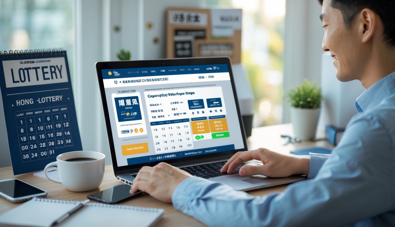 Seorang pria duduk di depan laptop di ruang kerja rumah yang rapi, fokus menggunakan situs togel online dengan suasana yang nyaman dan profesional.