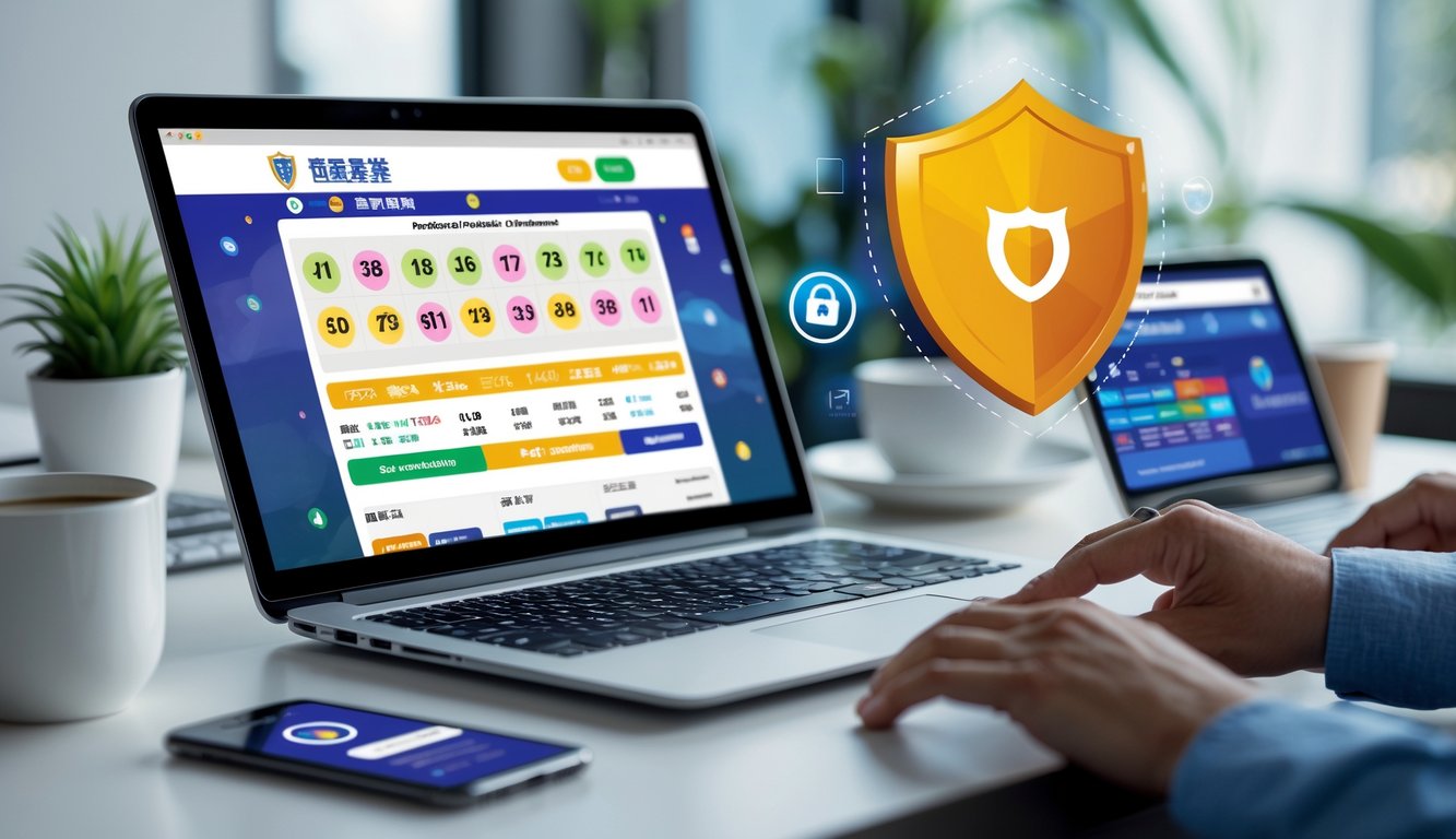 Seseorang menggunakan laptop di meja kerja dengan tampilan situs togel Hongkong online, menunjukkan aktivitas bermain togel secara daring.