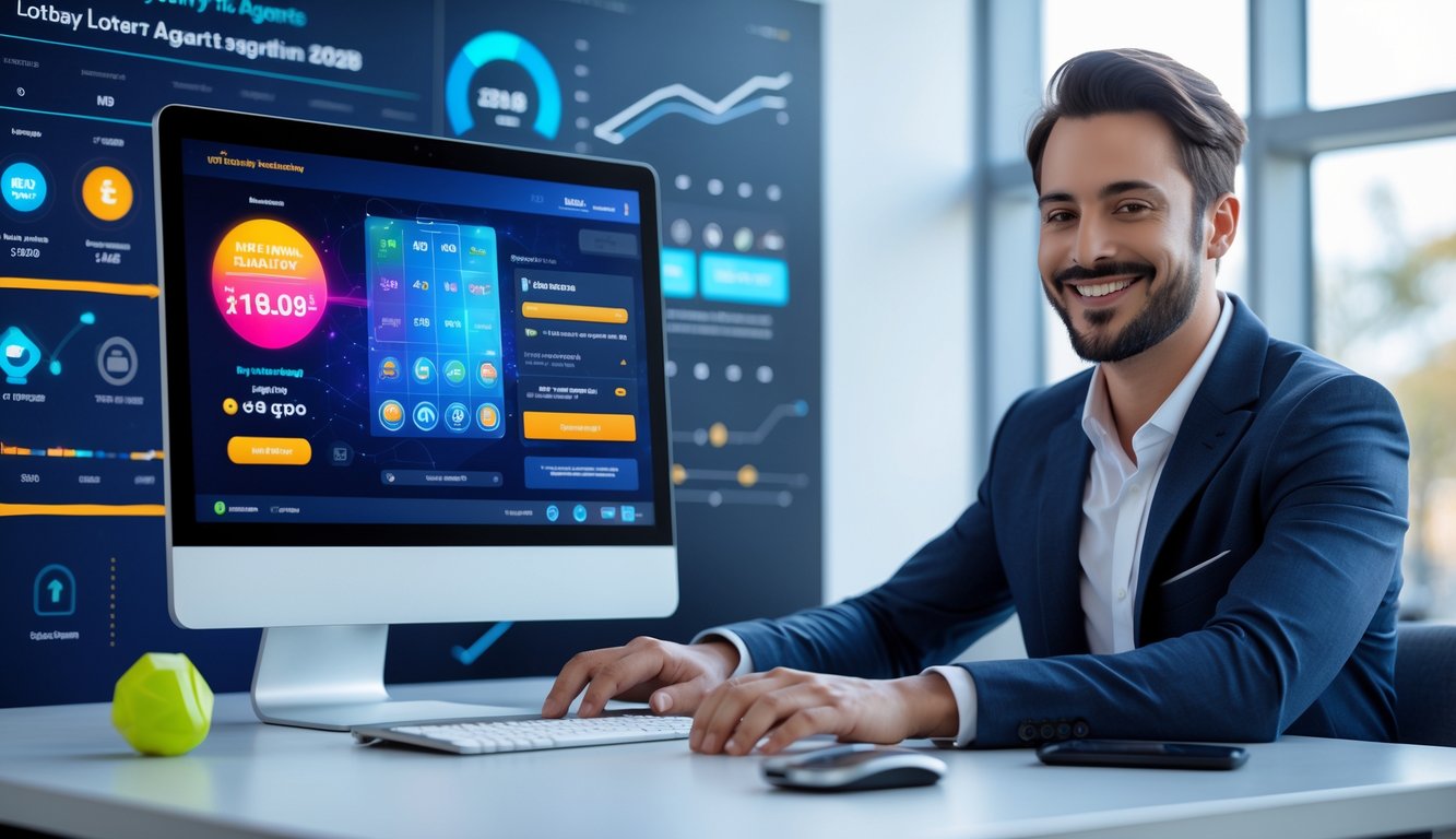 Seseorang sedang menggunakan komputer dengan tampilan antarmuka digital yang menampilkan berbagai pasar togel online dan bonus anggota baru.