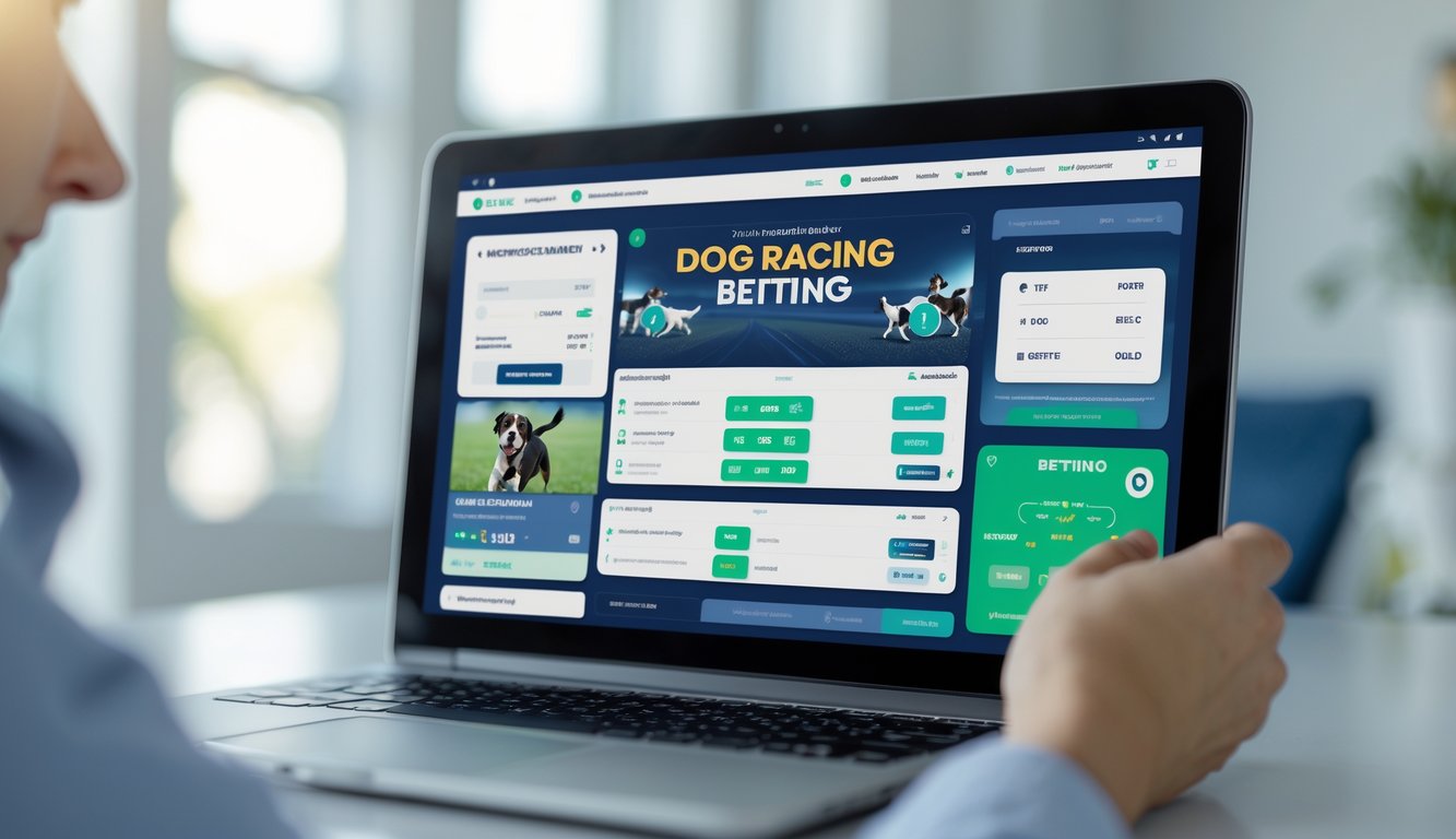 Seseorang menggunakan laptop dengan tampilan aplikasi taruhan balap anjing yang aman dan mudah digunakan.