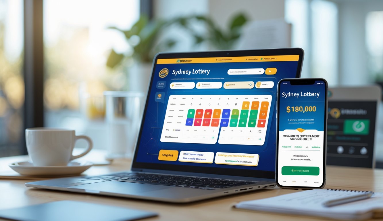 Seseorang menggunakan laptop dan ponsel di meja kerja dengan suasana kantor yang terang dan rapi.