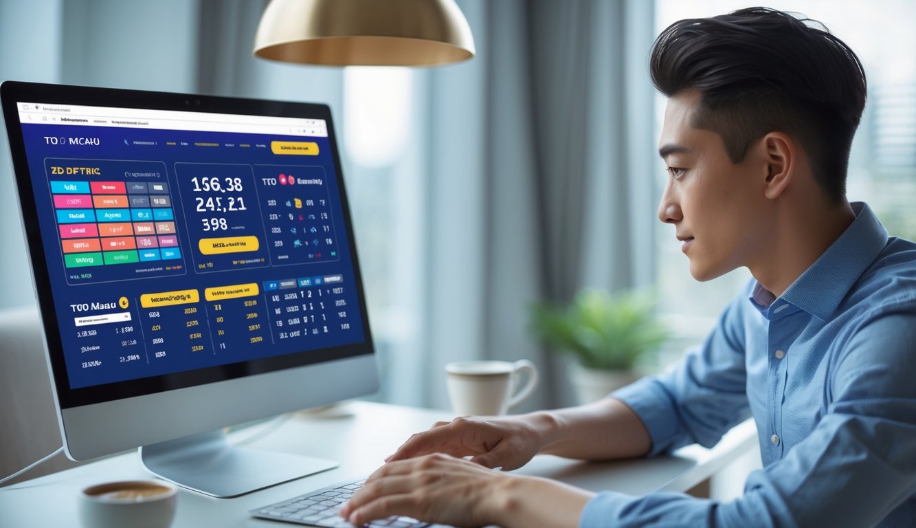 Seseorang menggunakan komputer di meja dengan tampilan situs taruhan online yang aman dan cepat.