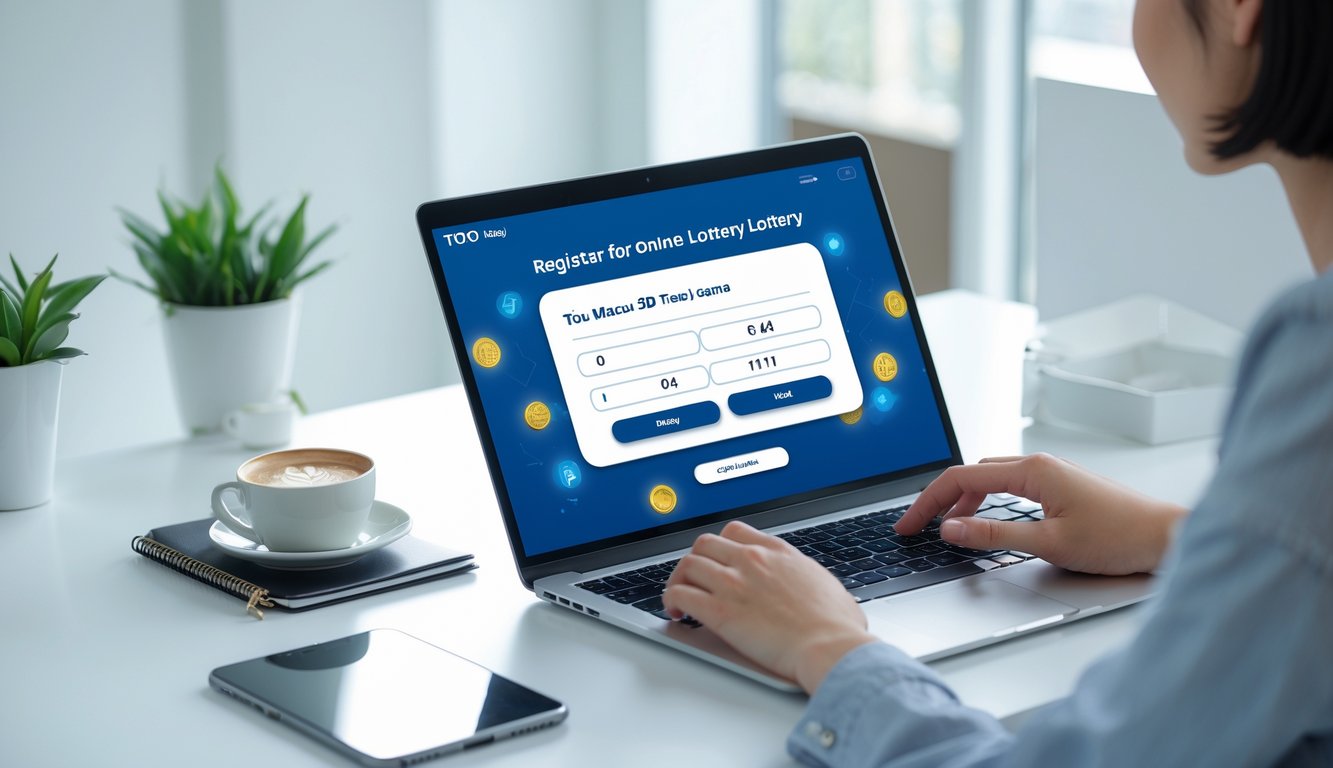 Seseorang sedang menggunakan laptop di meja kerja untuk mendaftar permainan togel online dengan suasana yang tenang dan rapi.