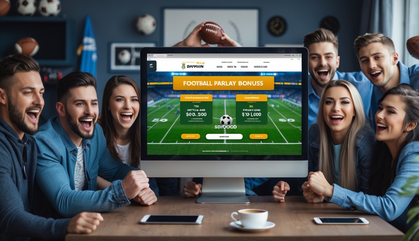 Beberapa orang muda sedang menggunakan komputer untuk memasang taruhan bola secara online dengan suasana penuh antusiasme di sebuah ruangan yang nyaman.