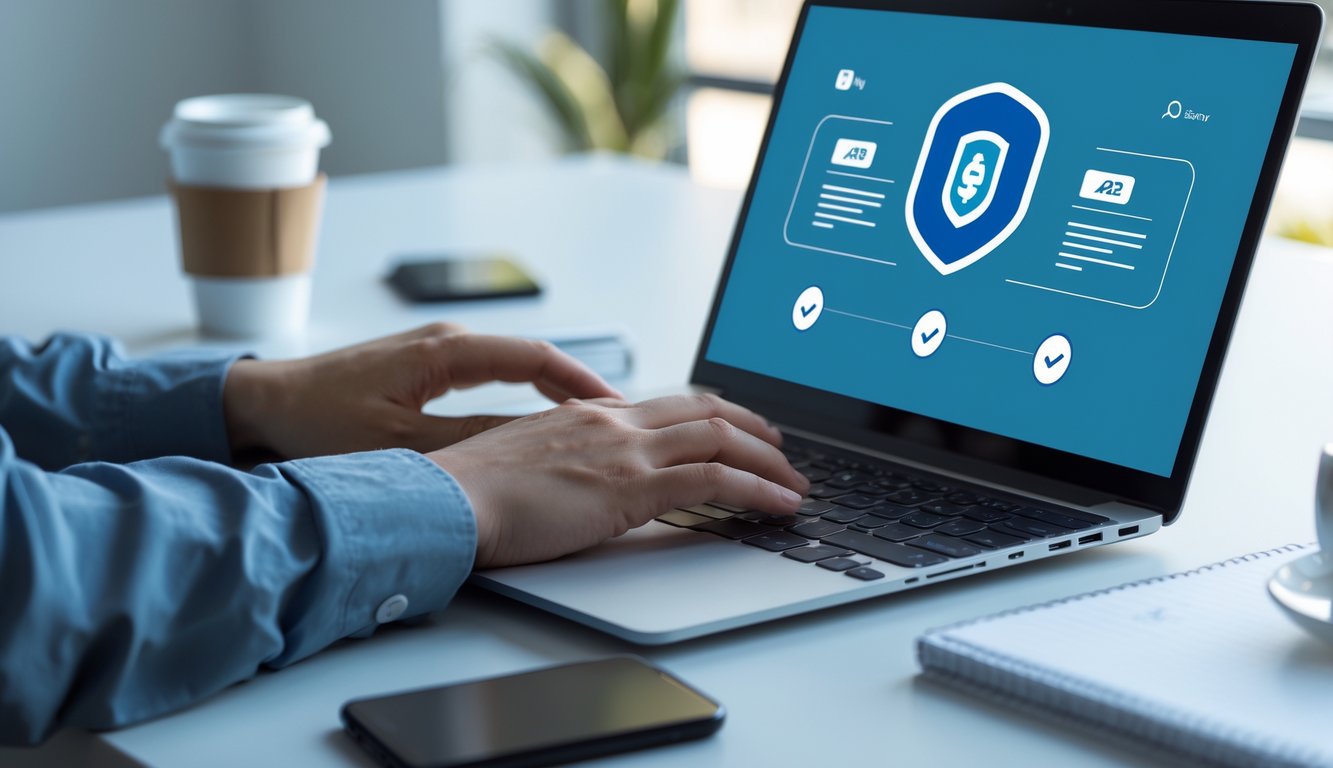 Seseorang sedang menggunakan laptop di meja kerja untuk memverifikasi agen Toto Macau 2D online yang terpercaya.