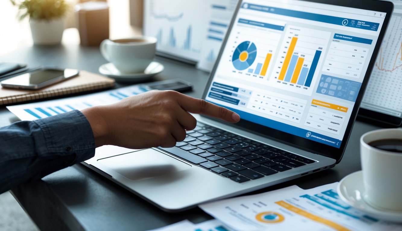 Seorang individu sedang menganalisis data angka togel di depan laptop di ruang kerja yang rapi.