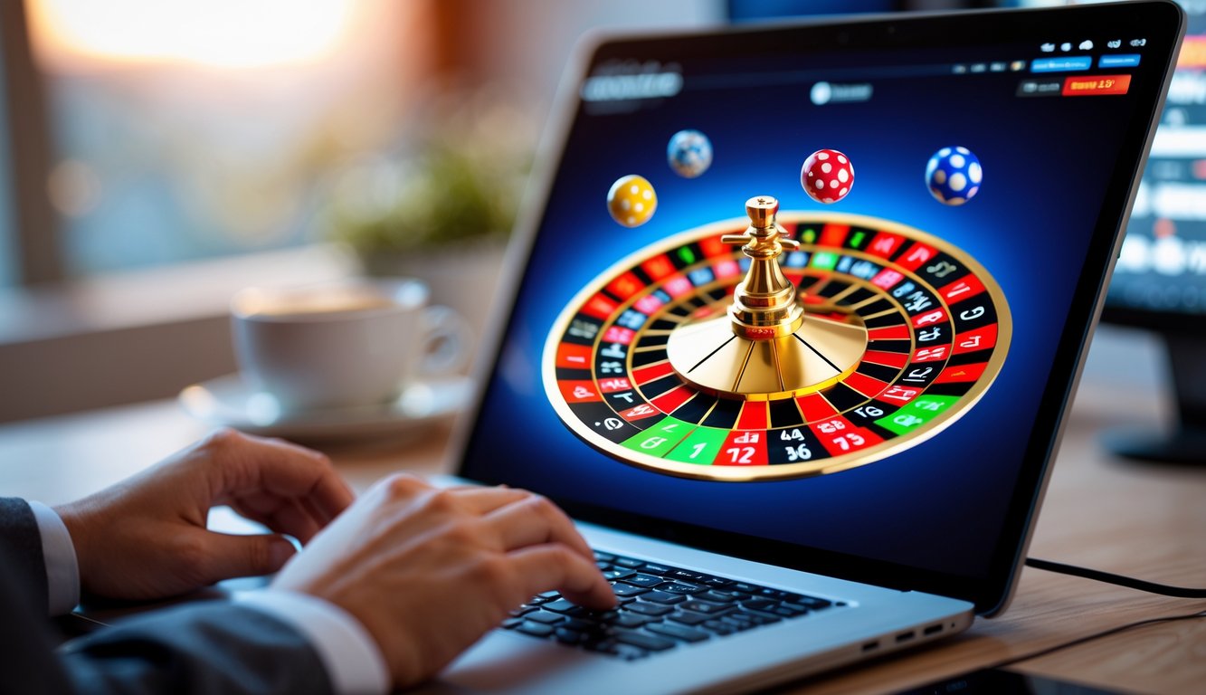 Sebuah komputer menampilkan permainan roulette online dengan dua bola yang berputar di roda roulette digital.