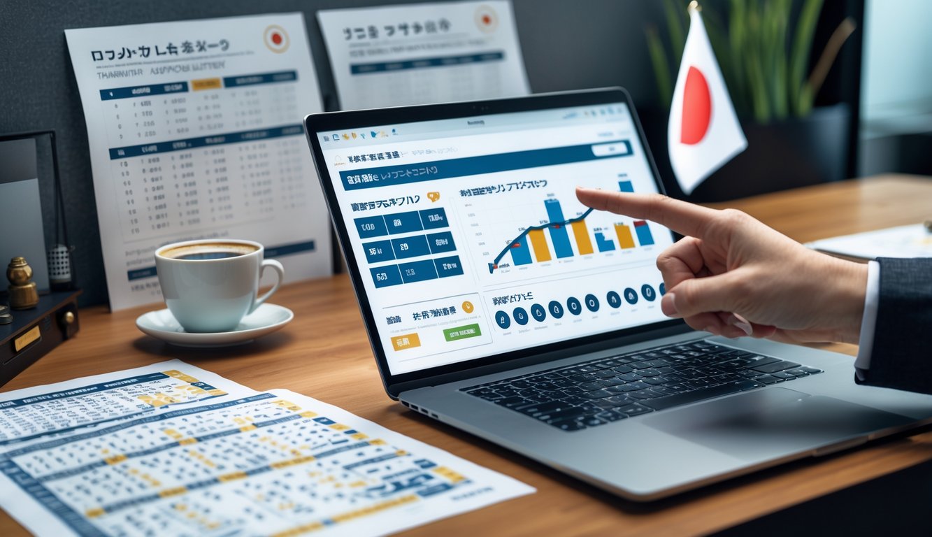 Seseorang sedang menganalisis data hasil togel Jepang terbaru di depan laptop di ruang kerja modern.