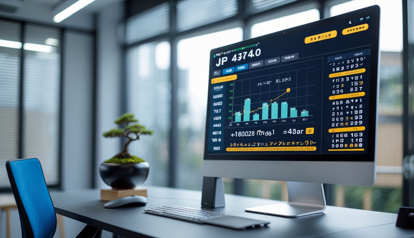 Layar digital menampilkan hasil togel Jepang terbaru di sebuah kantor modern dengan dekorasi minimalis.