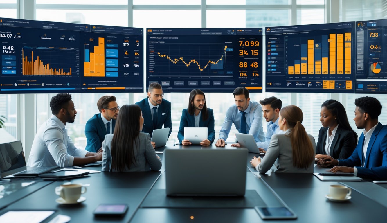 Tim analis yang sedang memeriksa data statistik NBA di layar komputer dalam ruangan kantor modern.