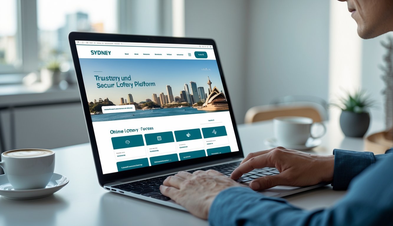 Seseorang menggunakan laptop di meja kerja dengan latar belakang dekorasi kantor yang rapi dan pencahayaan alami.