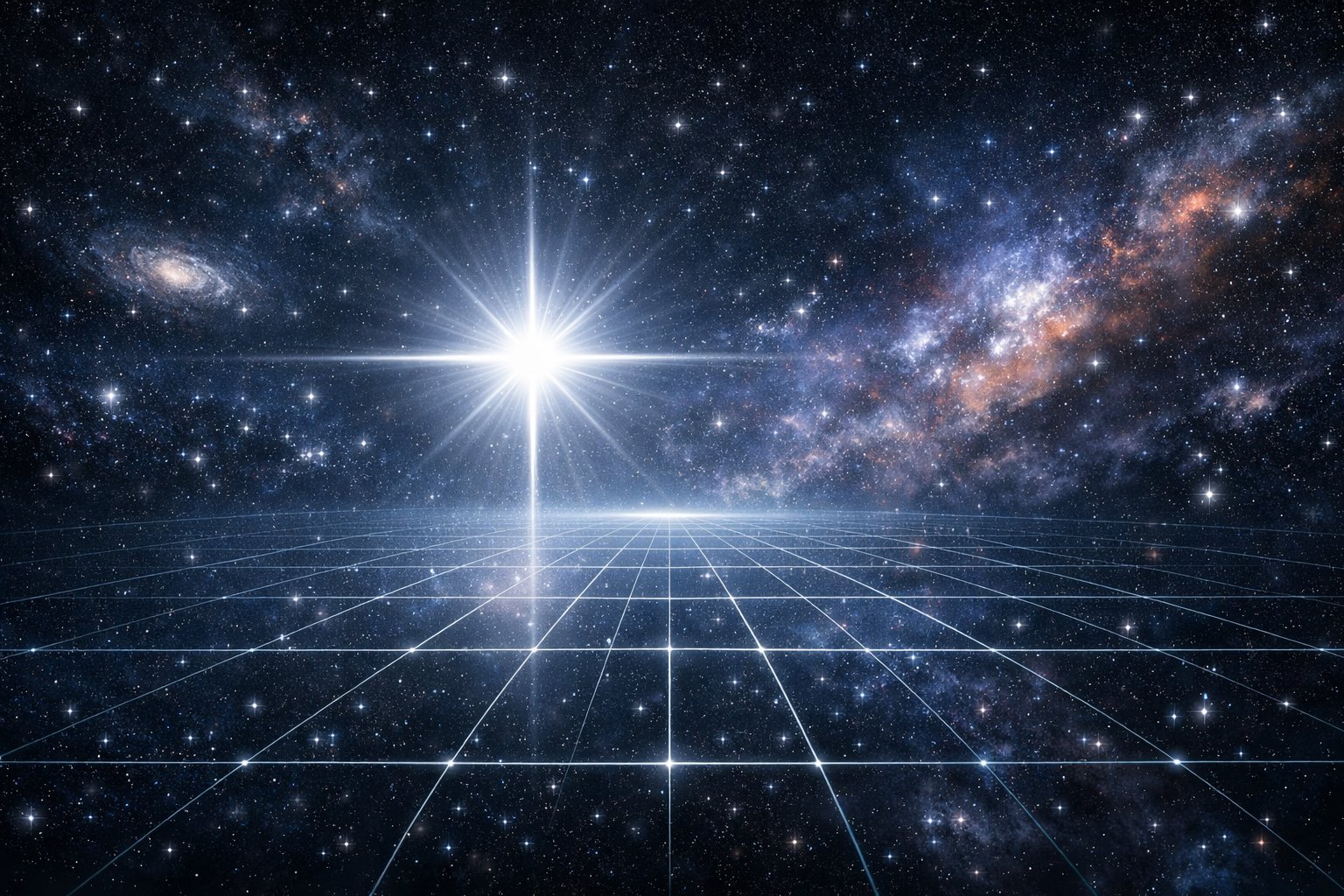 Prostrani svemir s blistavom zvijezdom i udaljenim galaksijama koje prikazuju koncept svjetlosne godine.