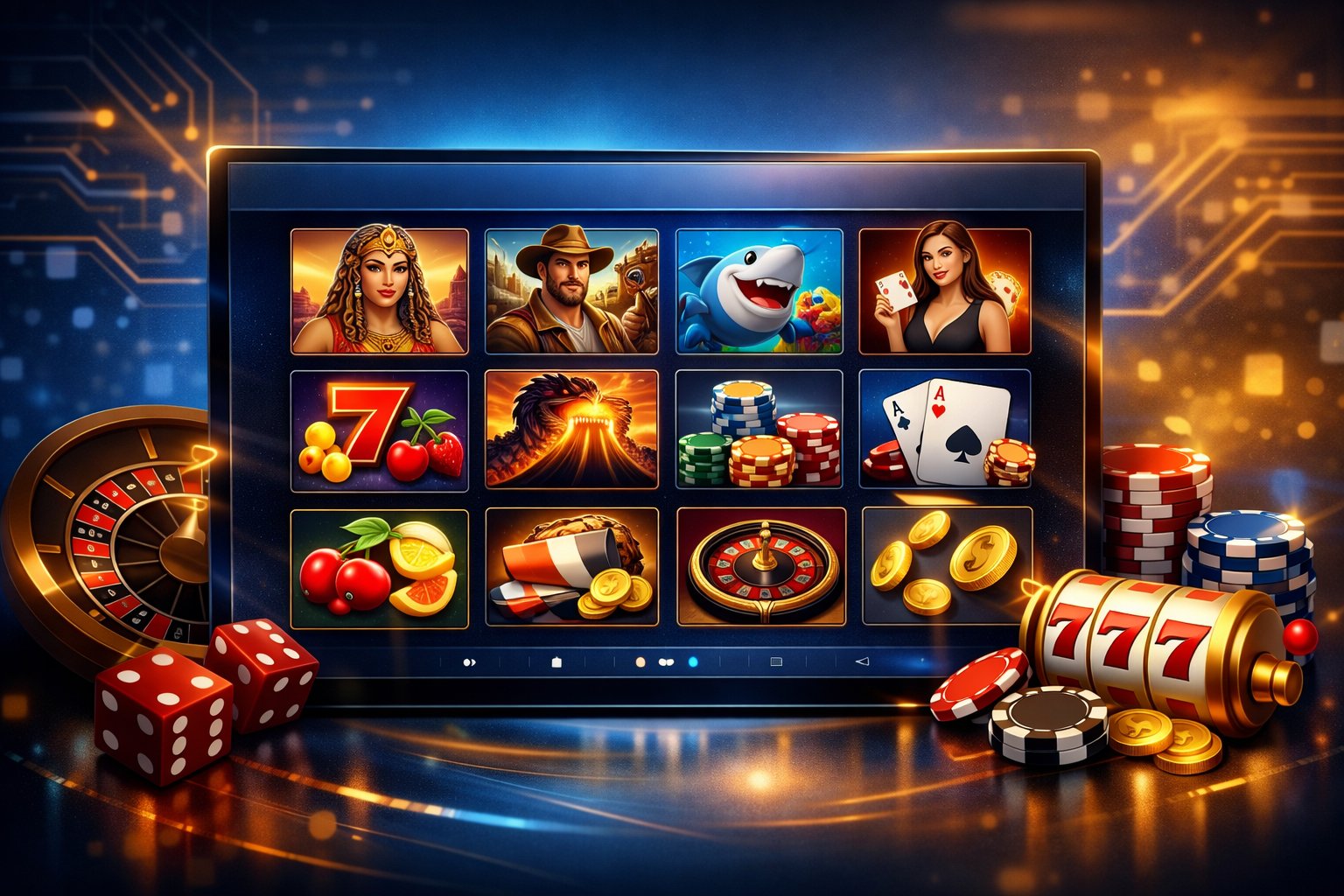 A Digital Interface Showing A Variety Of Colorful Casino Game Icons Including Slots, Cards, Roulette, And Dice Arranged Neatly To Represent A Diverse Game Portfolio.