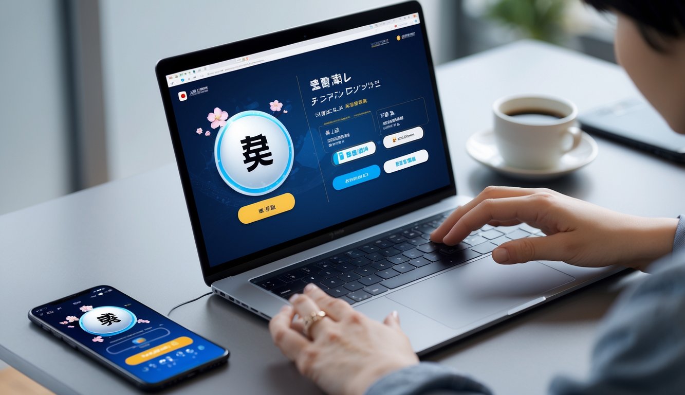 Seorang pengguna sedang menggunakan laptop untuk mengakses situs togel Jepang online di meja kerja yang rapi.