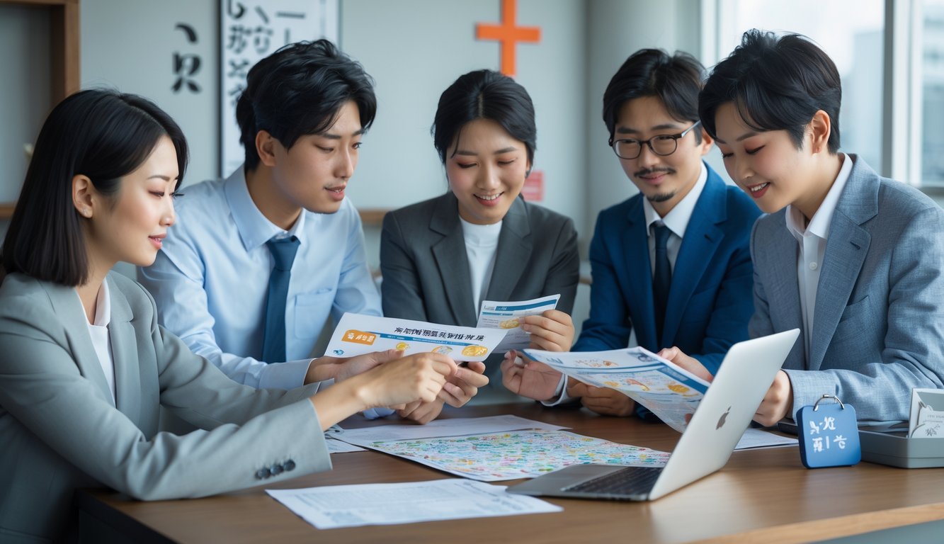 Sekelompok profesional muda sedang berdiskusi di kantor modern dengan perangkat digital dan dokumen, menunjukkan proses memilih agen togel Jepang yang terpercaya.