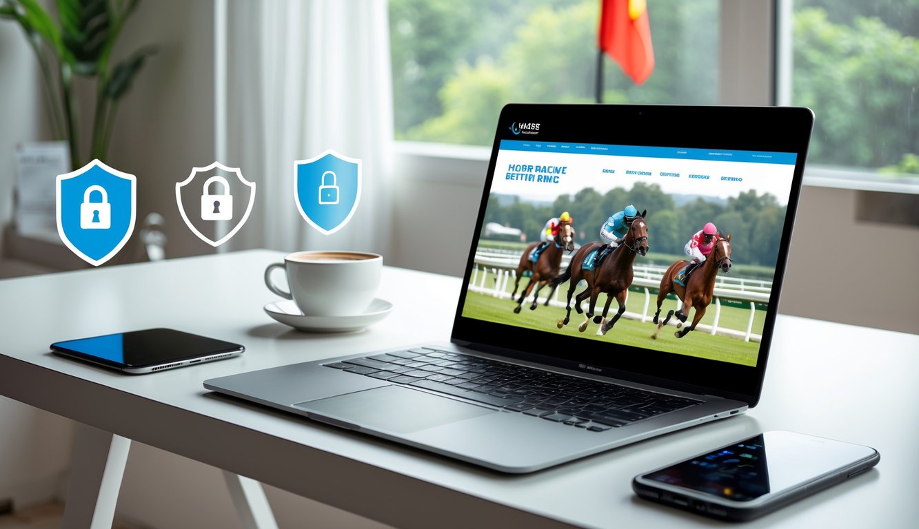 Seorang pengguna sedang melihat situs judi balap kuda online di laptop dengan suasana ruang kerja yang terang dan nyaman.