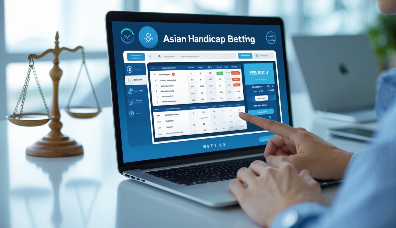 Seorang pengguna sedang menggunakan komputer dengan tampilan situs taruhan olahraga online yang menampilkan opsi taruhan handicap Asia.
